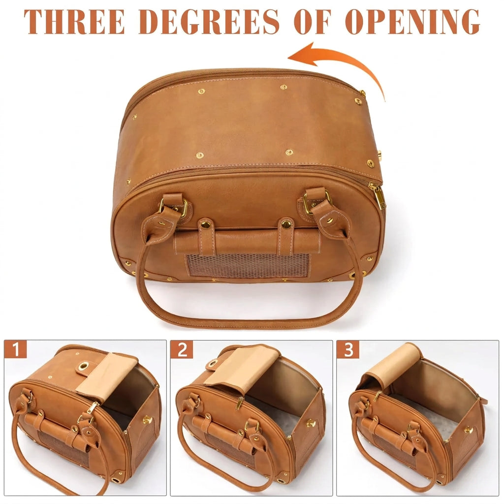 Genuine Leather Pet Carrier Handbag Travel Tote