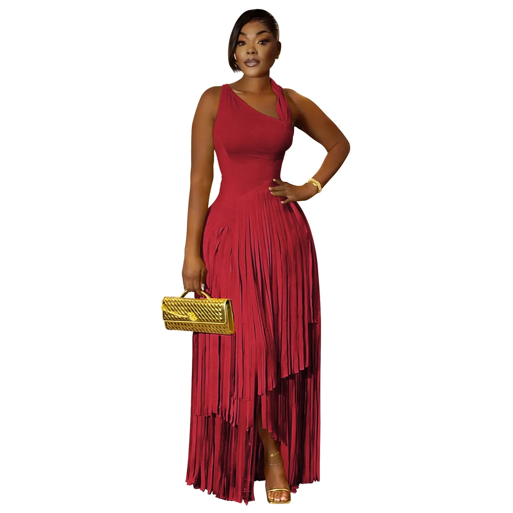 Women's Elegant Sleeveless Dashiki Tassel Maxi Dress