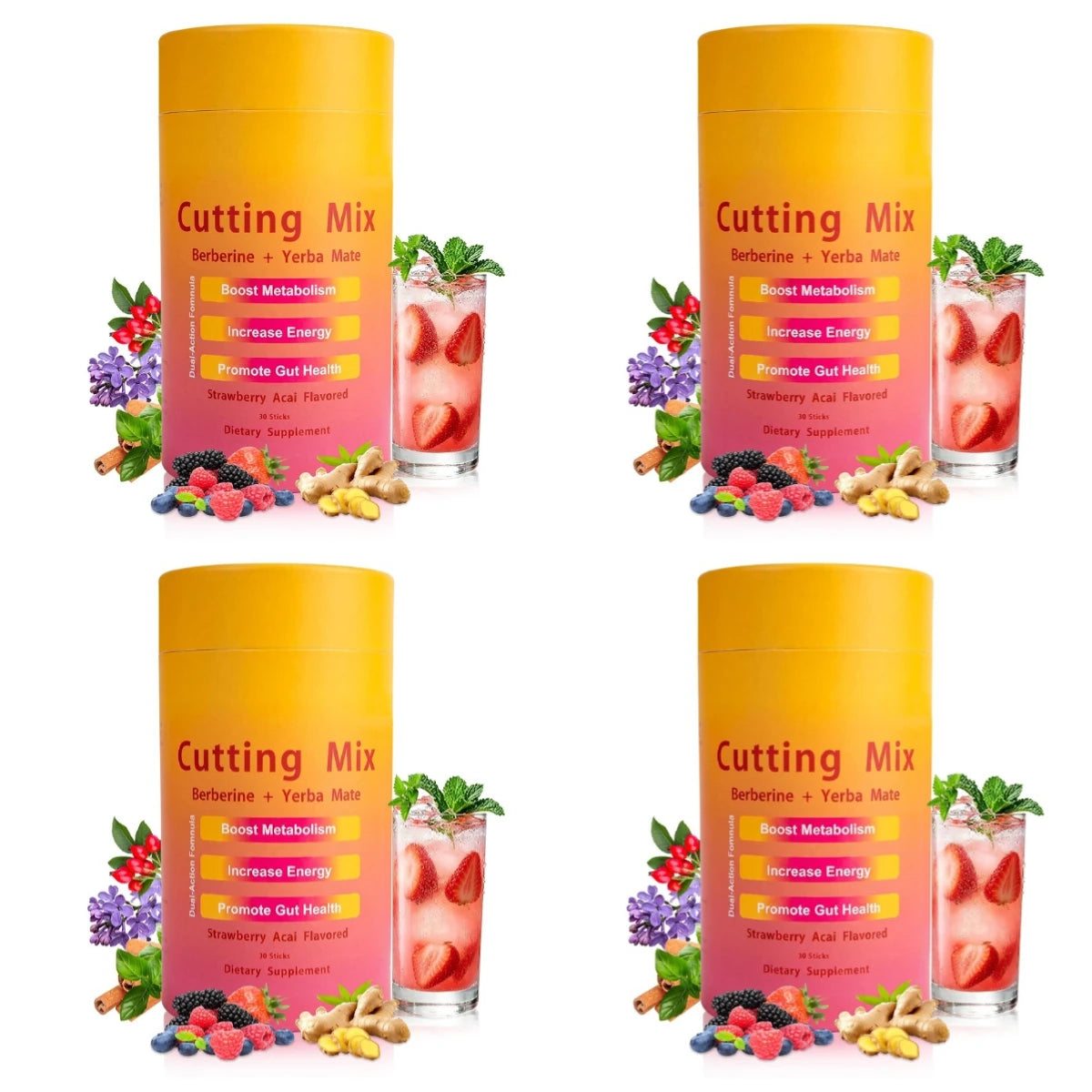 Berberine Yerba Mate Drink Mix Strawberry Acai Flavor