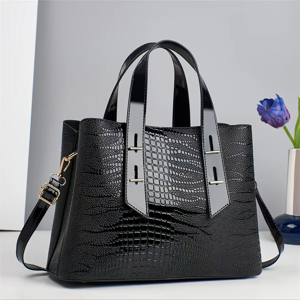 Women's Crocodile Pattern PU Leather Shoulder Tote Bag