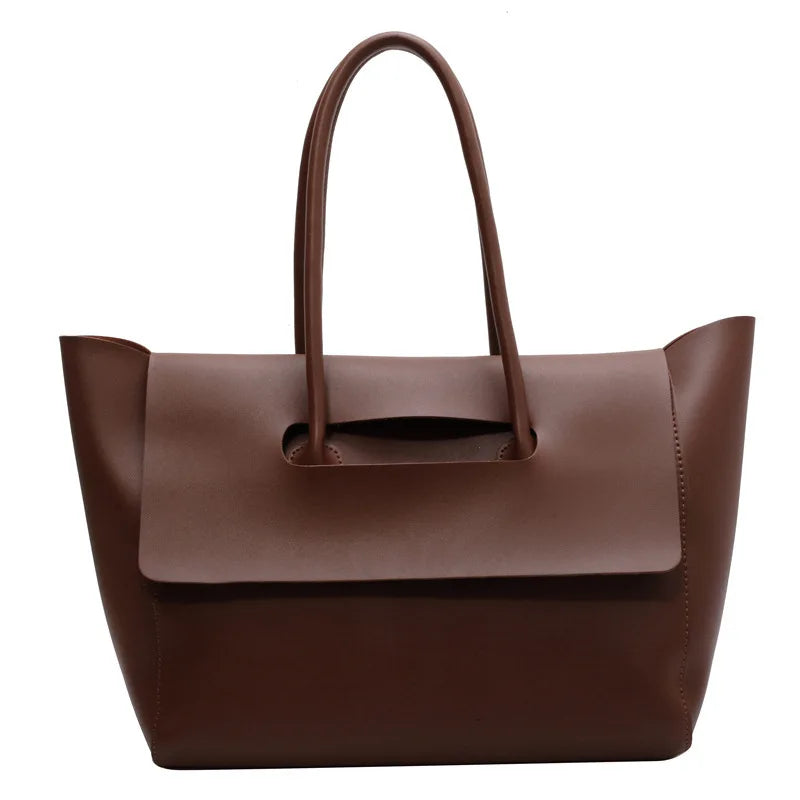 Women's Solid Color PU Leather Handbag Shoulder Tote Bag