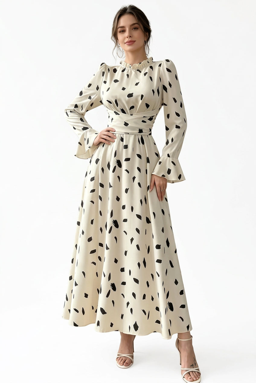 Women's Floral Print Long Sleeve Mid-Calf Dress
