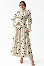 Women's Floral Print Long Sleeve Mid-Calf Dress