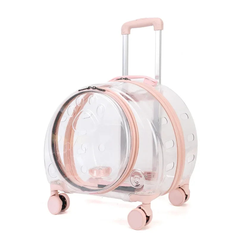 Portable Breathable Rolling Pet Carrier Suitcase for Cats Dogs