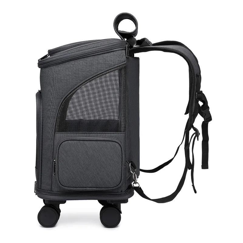 Large Capacity Pet Rolling Backpack Travel Carrier Suitcase