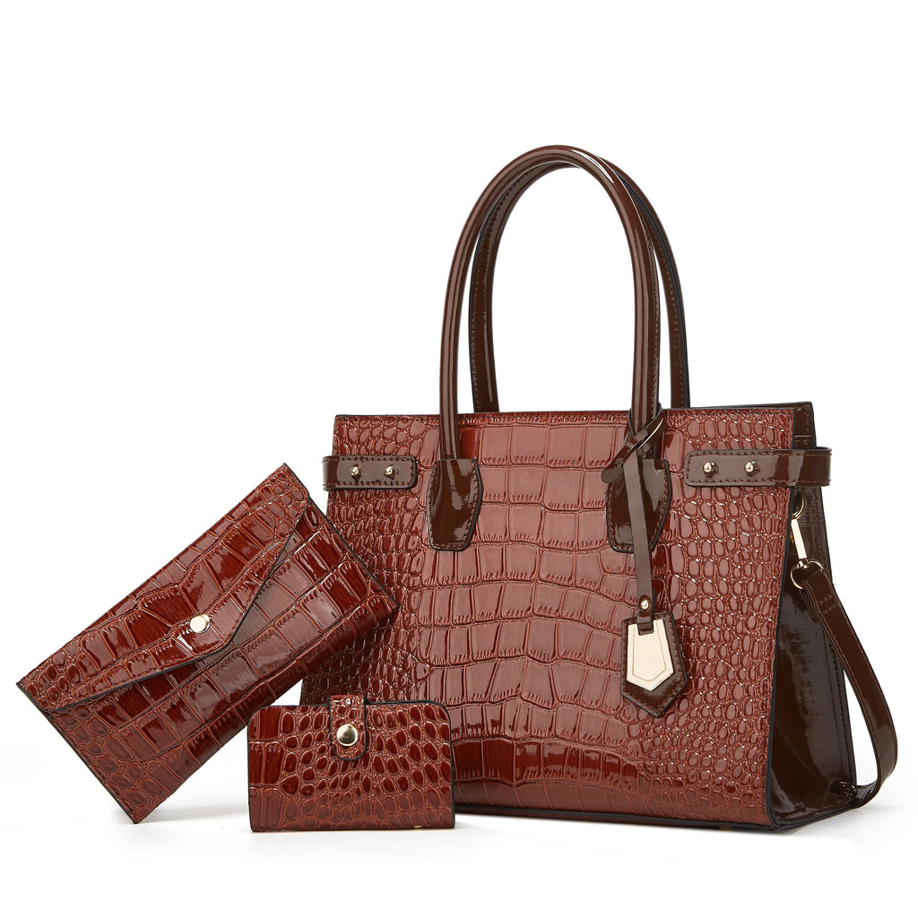 Women's Crocodile Pattern PU Leather Crossbody Shoulder Tote Bag