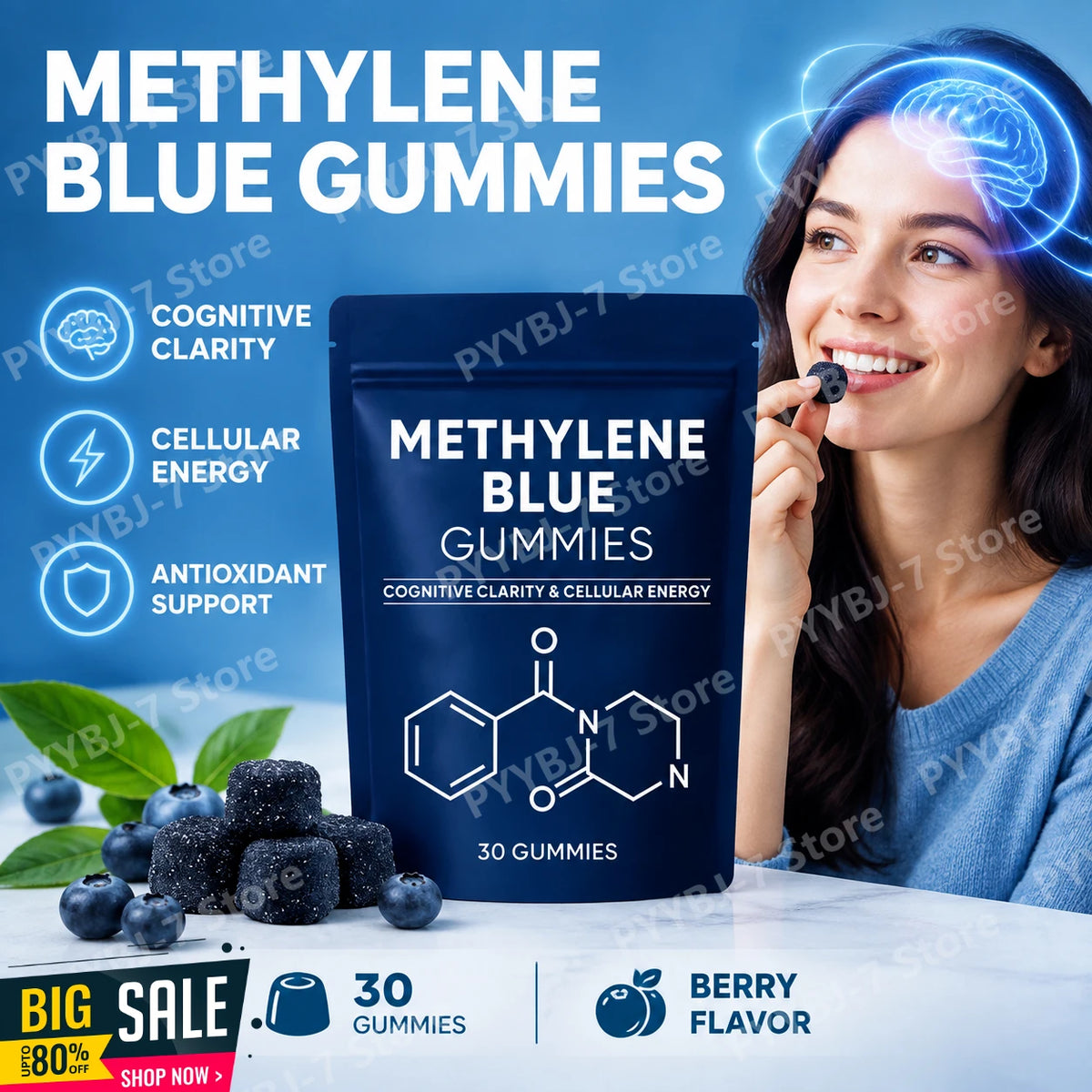 Methylene Blue Cognitive and Energy Support Dietary Supplement Gummies
