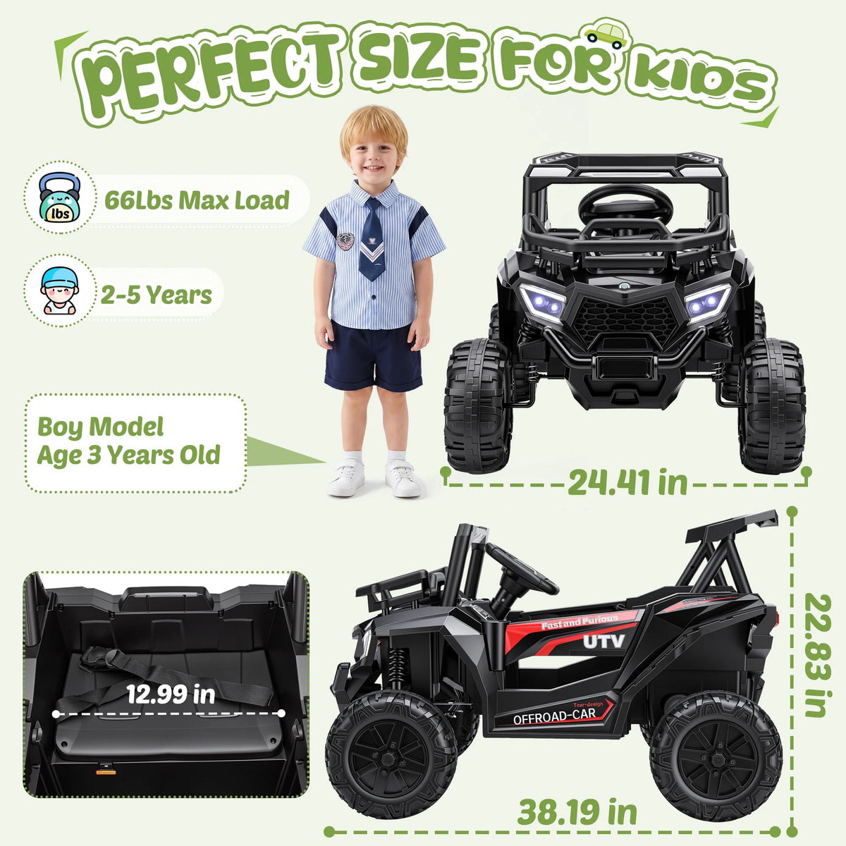 Kids 12V Electric Ride-On UTV Toy with Remote Control
