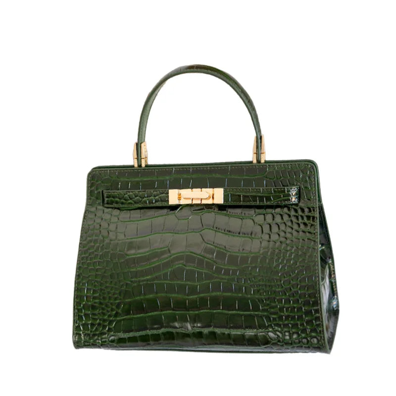 Women's Crocodile Pattern Cowhide Leather Handbag Tote Bag Q1834