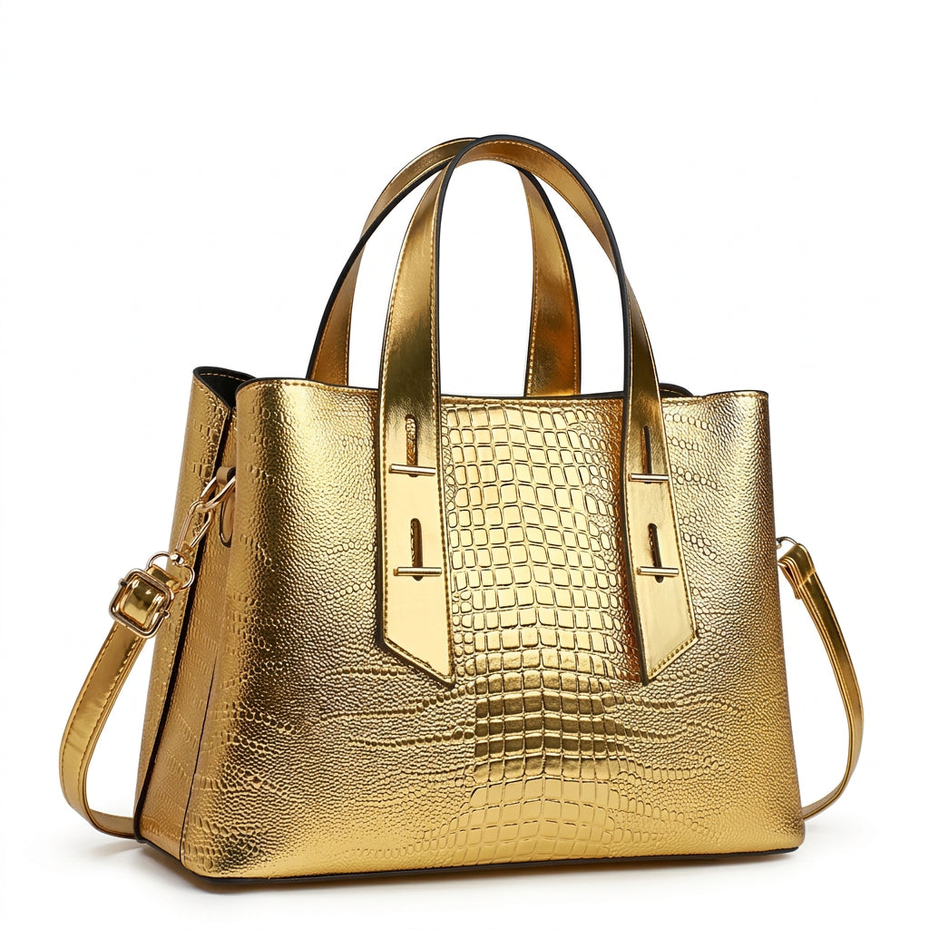 Women's Crocodile Pattern PU Leather Shoulder Tote Bag