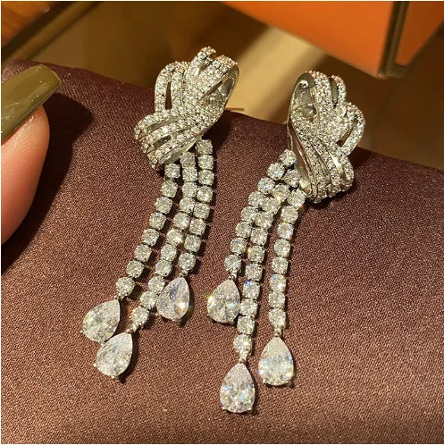Women's Vintage Bowknot Teardrop Tassel Drop Earrings