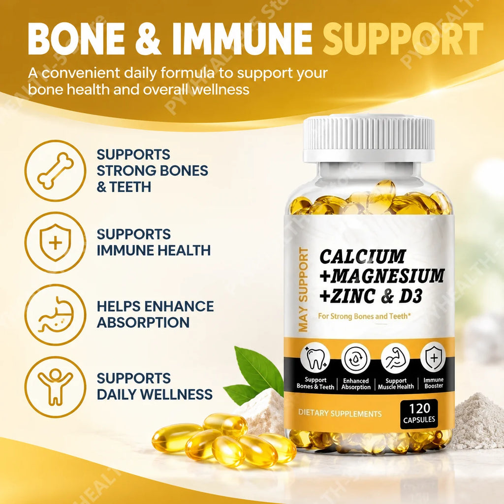 Calcium Magnesium Zinc Vitamin D3 Bone Muscle Support Dietary Supplement Capsules