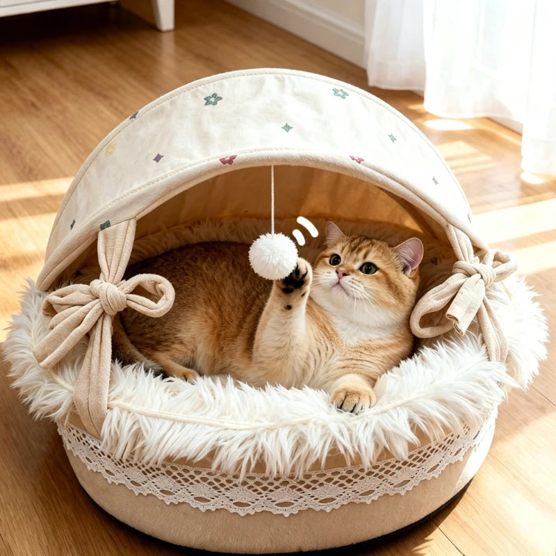 Lace Canopy Pet Cradle Bed for Cats Dogs