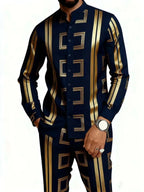 Men's Casual 3D Print Long Sleeve Shirt and Pants Set