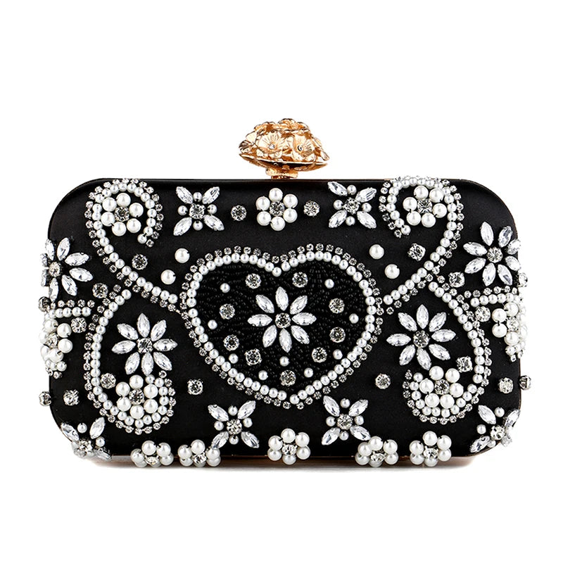 Women's Luxury Satin Flower Evening Clutch Bag