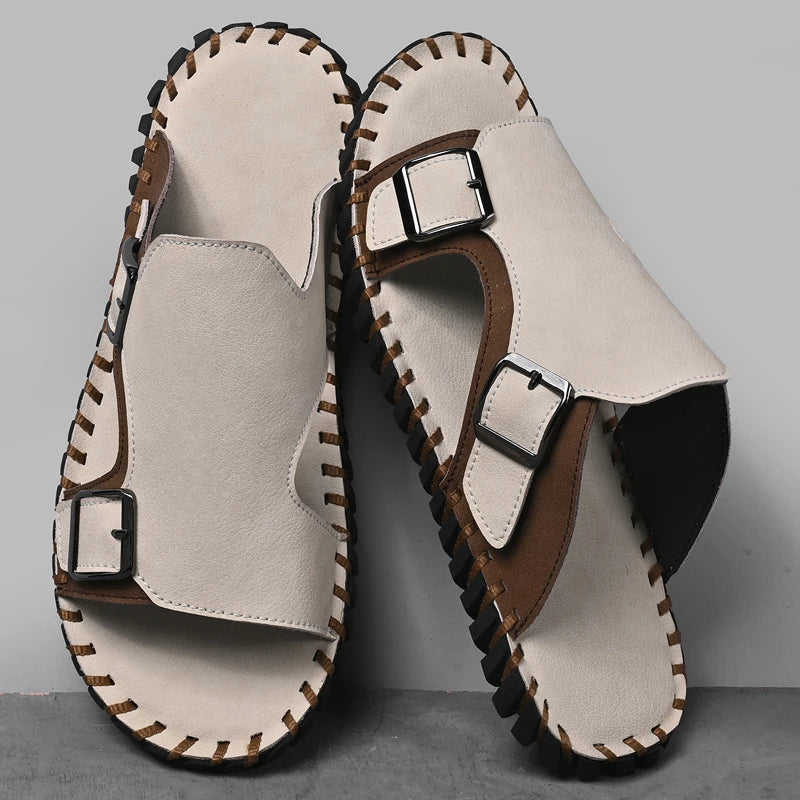 Men's Luxury Genuine Leather Outdoor Beach Slide Sandals