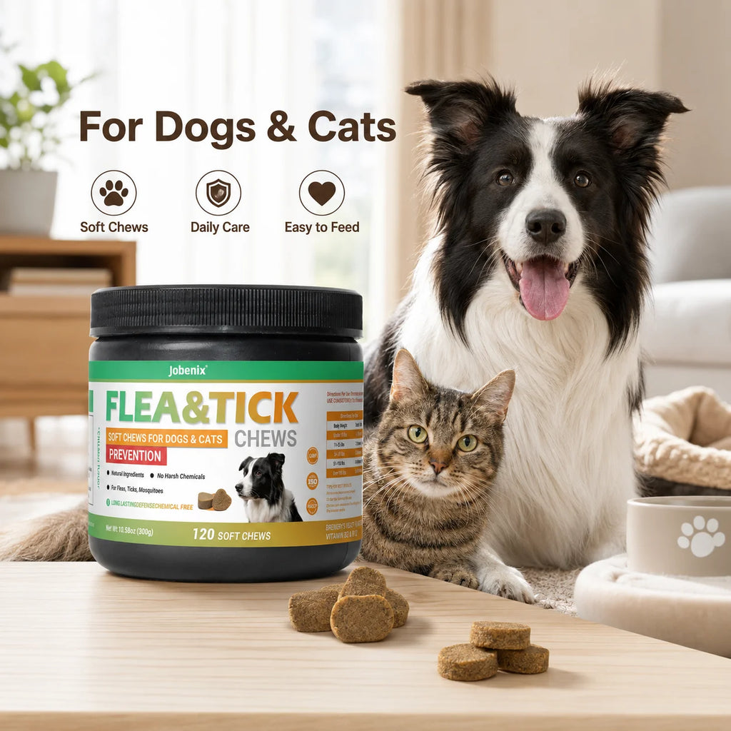 Flea & Tick Soft Chews for Dogs and Cats Skin & Coat Support 120 Count