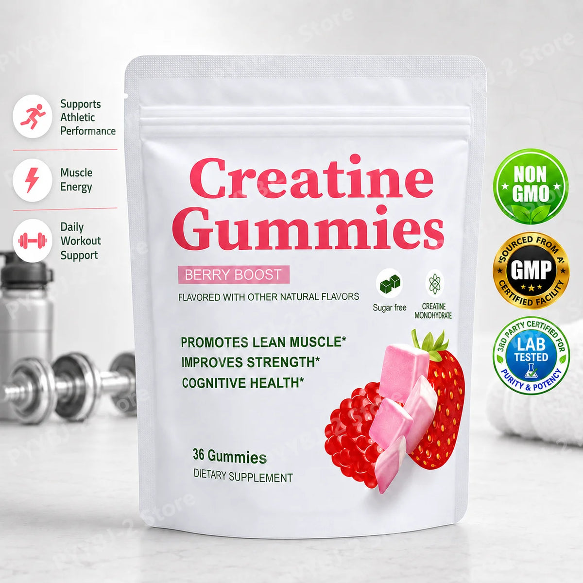 Sugar Free Creatine Gummies Berry Flavor Muscle Support