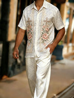 Men's 3D Print Short Sleeve Shirt and Pants Two Piece Set