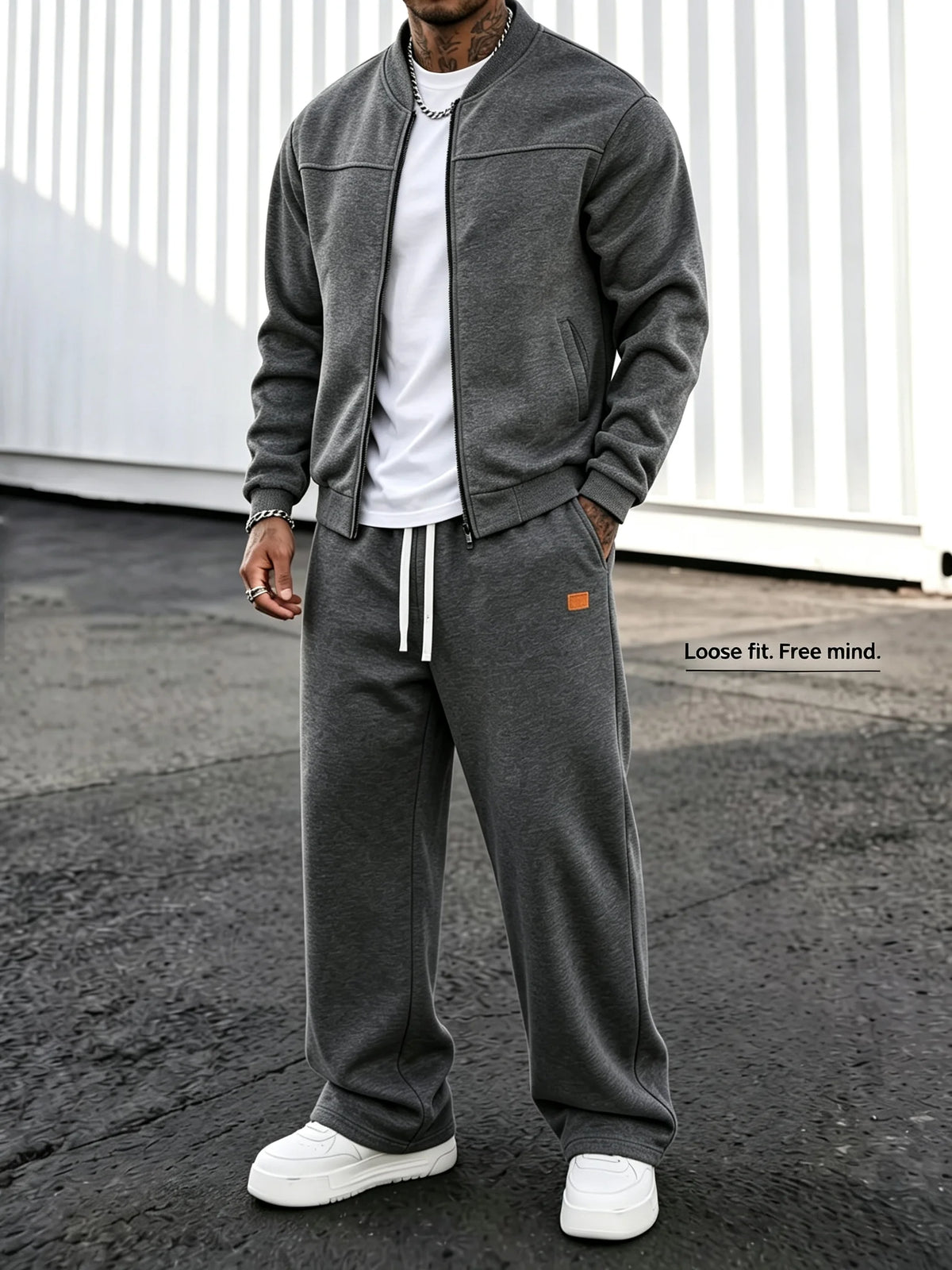 Men's Zip-Up Jacket and Wide Leg Sweatpants Two-Piece Set