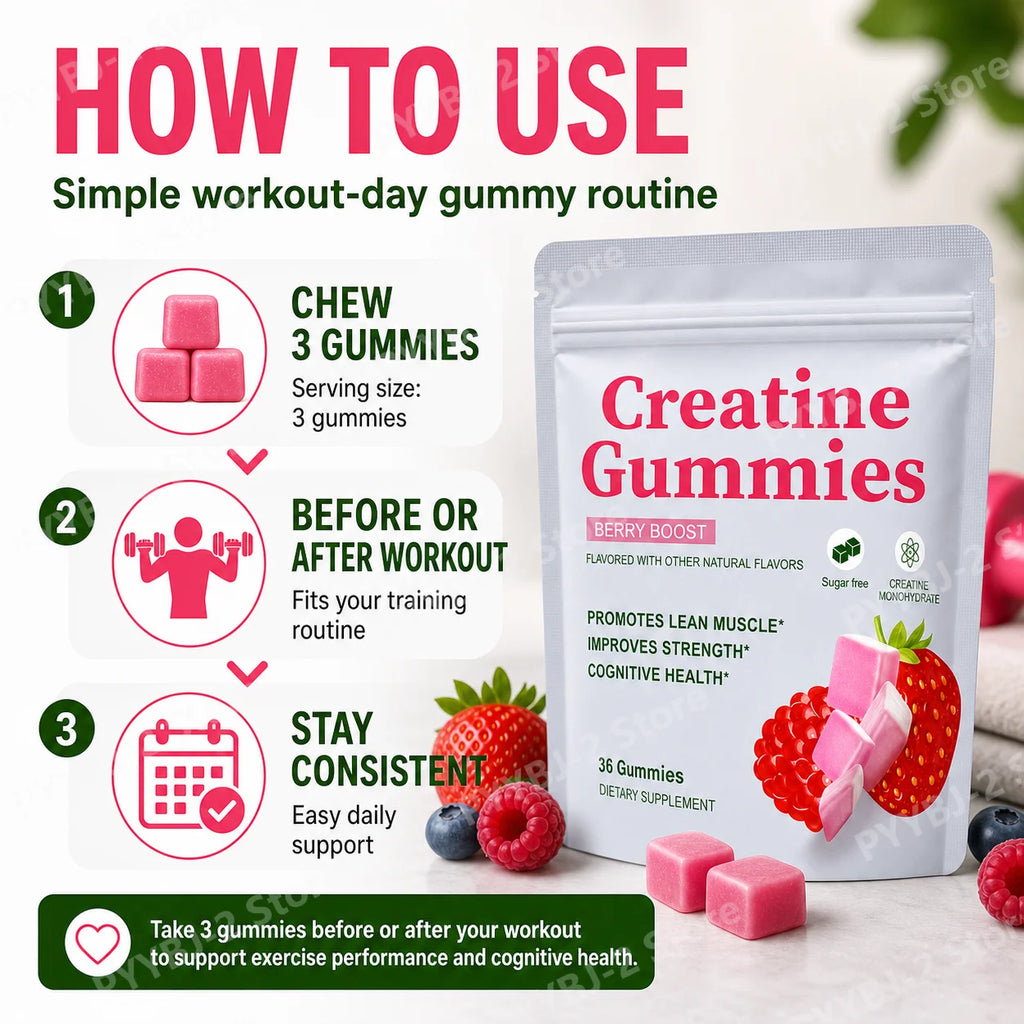 Sugar Free Creatine Gummies Berry Flavor Muscle Support