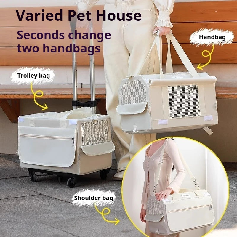 Foldable Double Layer Pet Trolley Travel Carrier for Cats Dogs