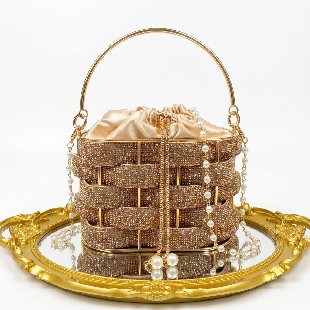 Women's Luxury Rhinestone Bucket Evening Clutch Bag