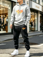 Men's Fox Print Hoodie and Sports Pants Two-Piece Set