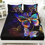 Butterfly Print Polyester Fitted Sheet Set
