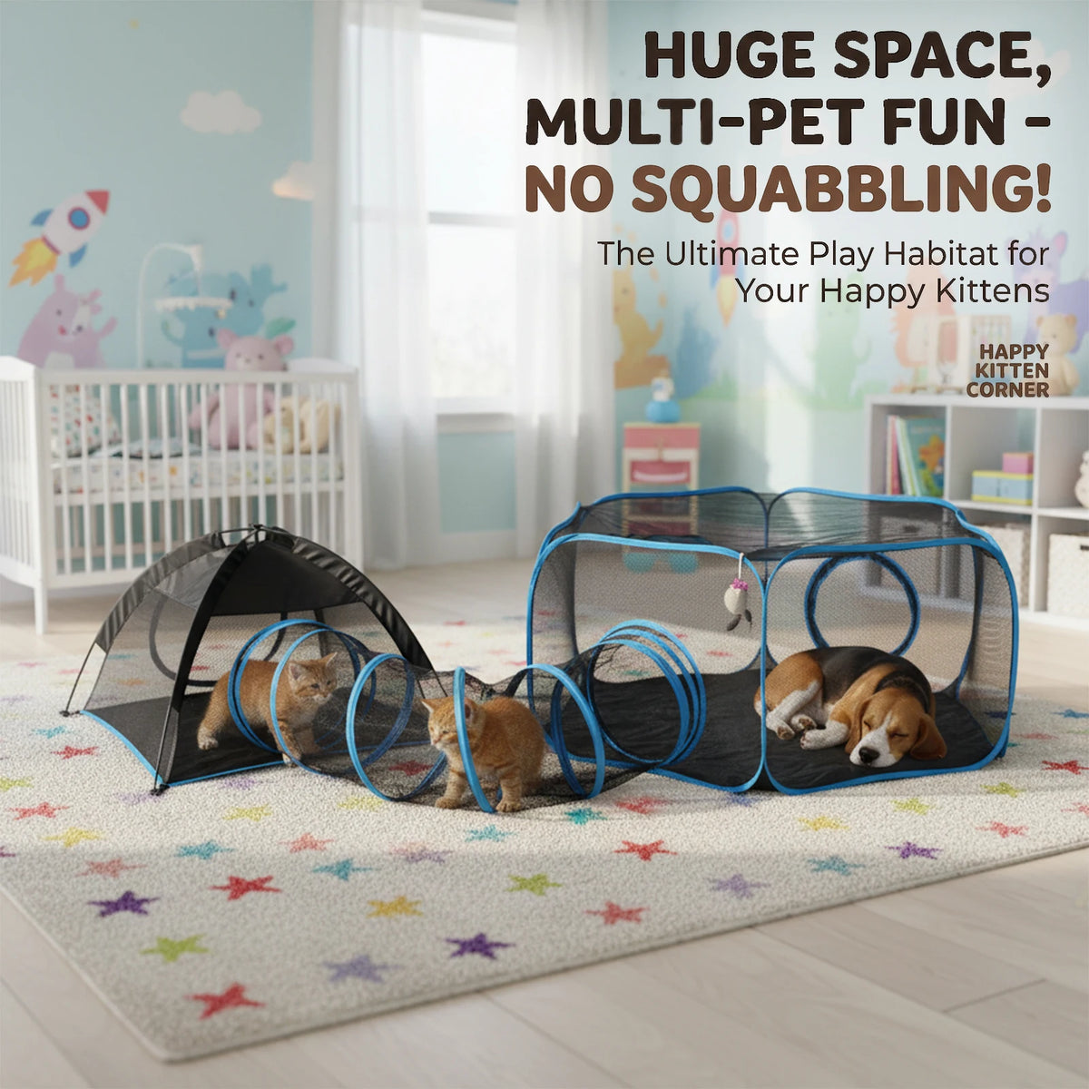 Foldable Pet Tunnel Tent Playpen for Cats Dogs