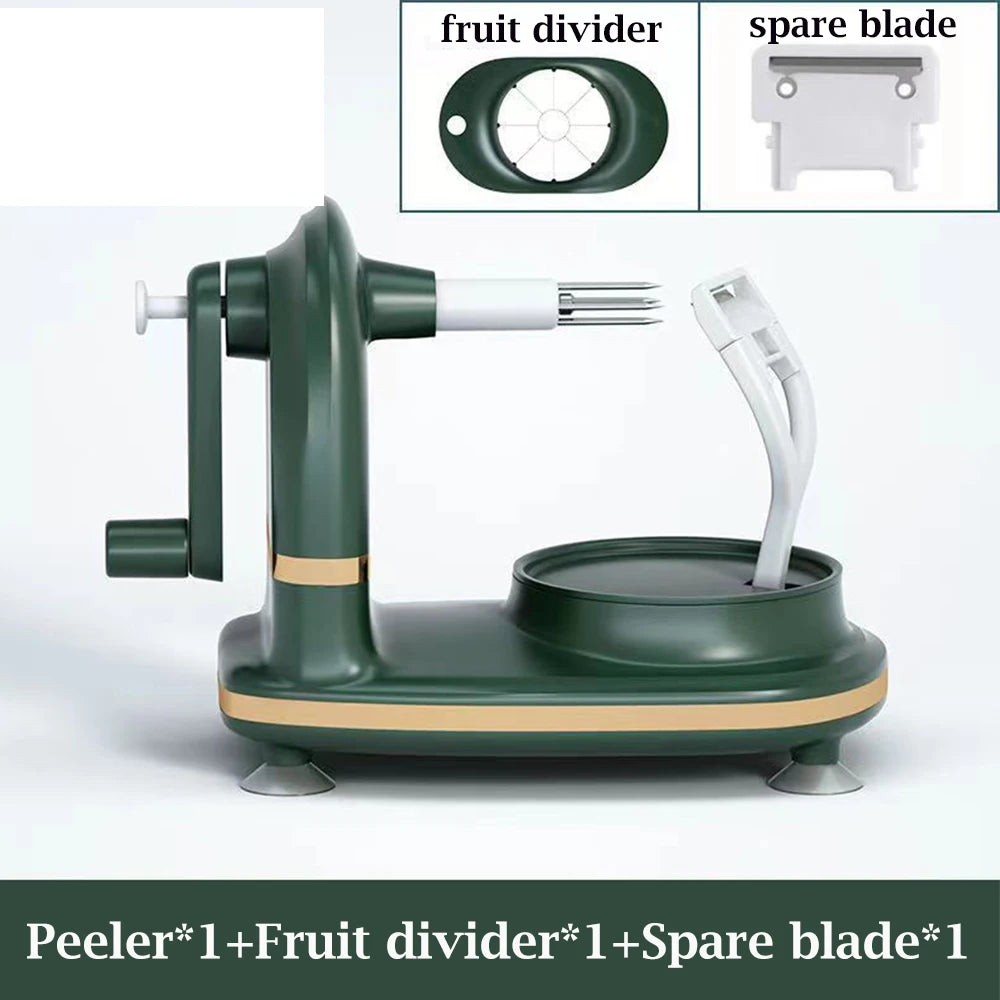 Hand-Cranked Manual Fruit Peeler with Divider and Spare Blades