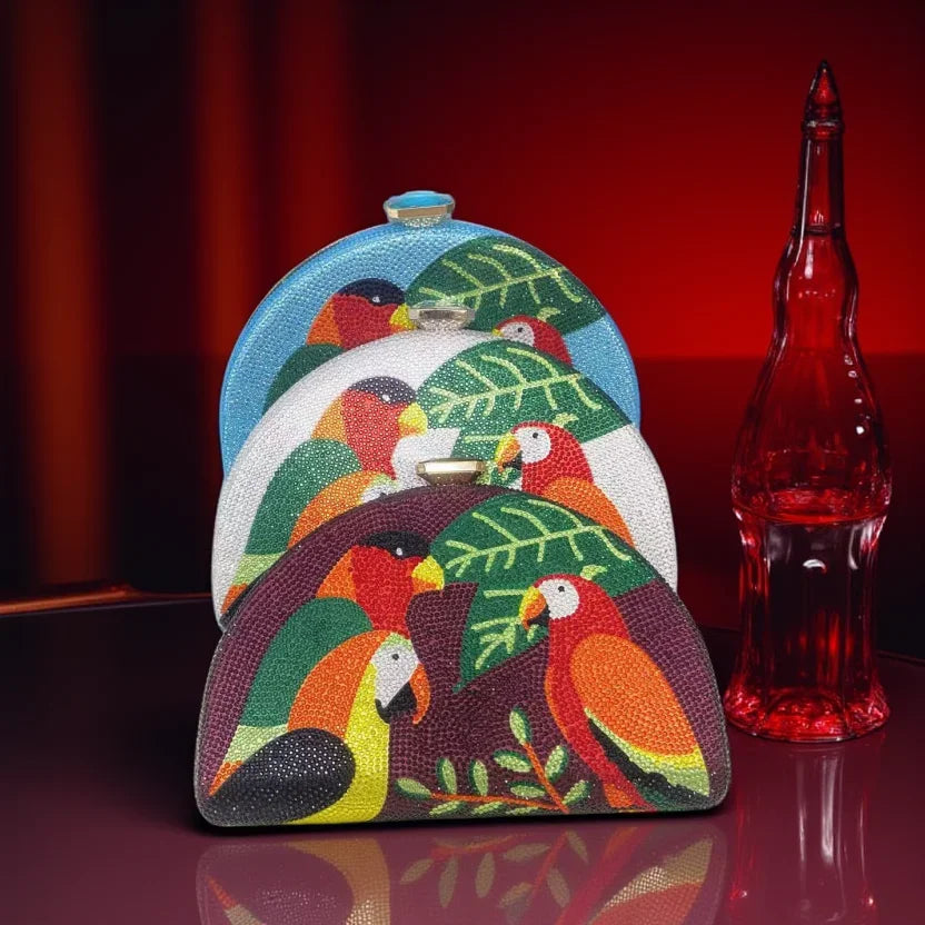 Women's Luxury Crystal Parrot Evening Clutch Bag