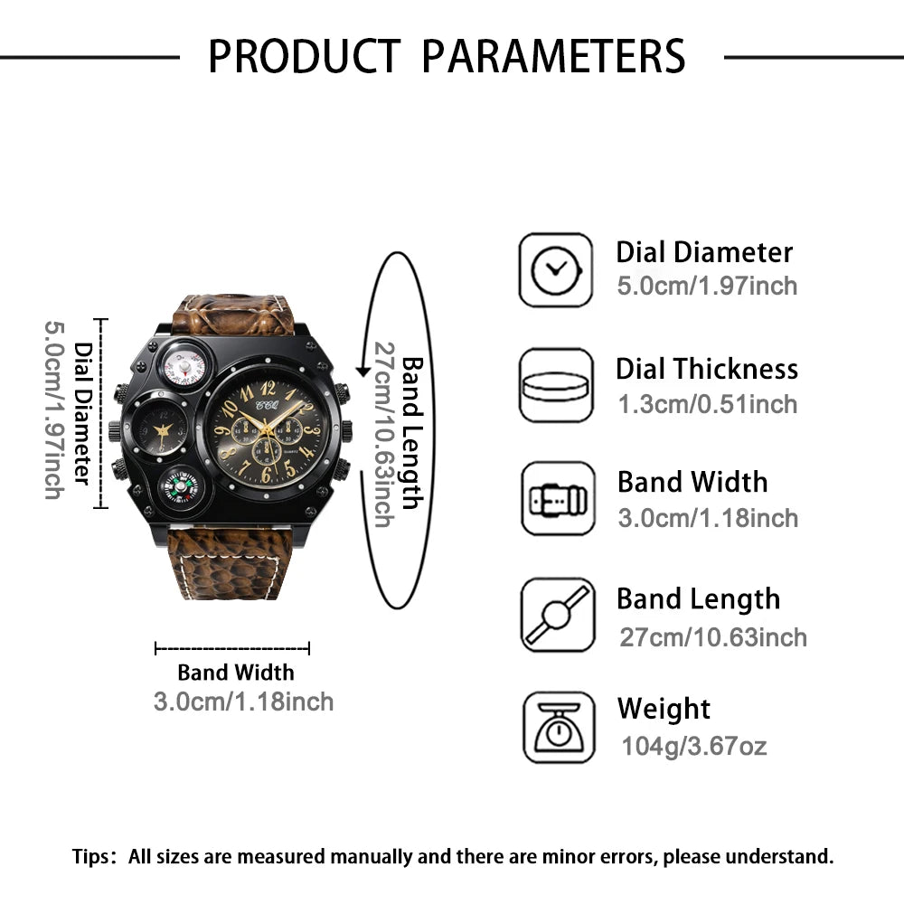 Men's Round Dial Quartz Leather Watch