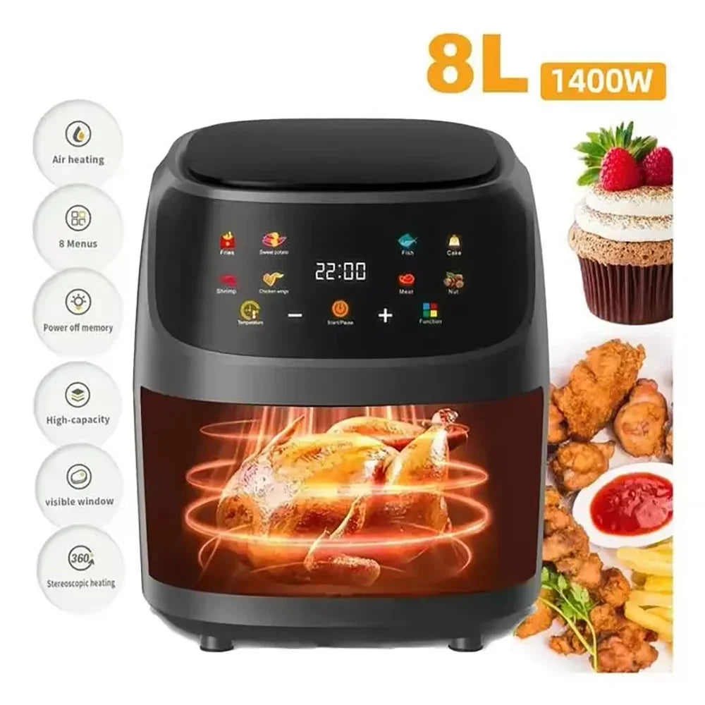 8.5-Quart 1400W Programmable Smart LED Touch Air Fryer with Viewing Window