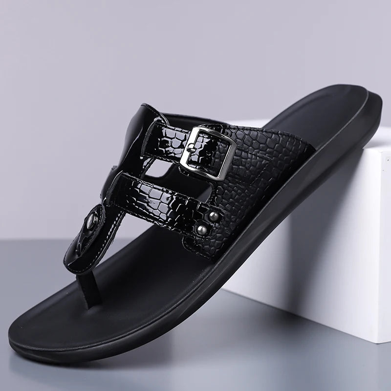 Men's Crocodile Pattern Anti-Slip Thong Sandals