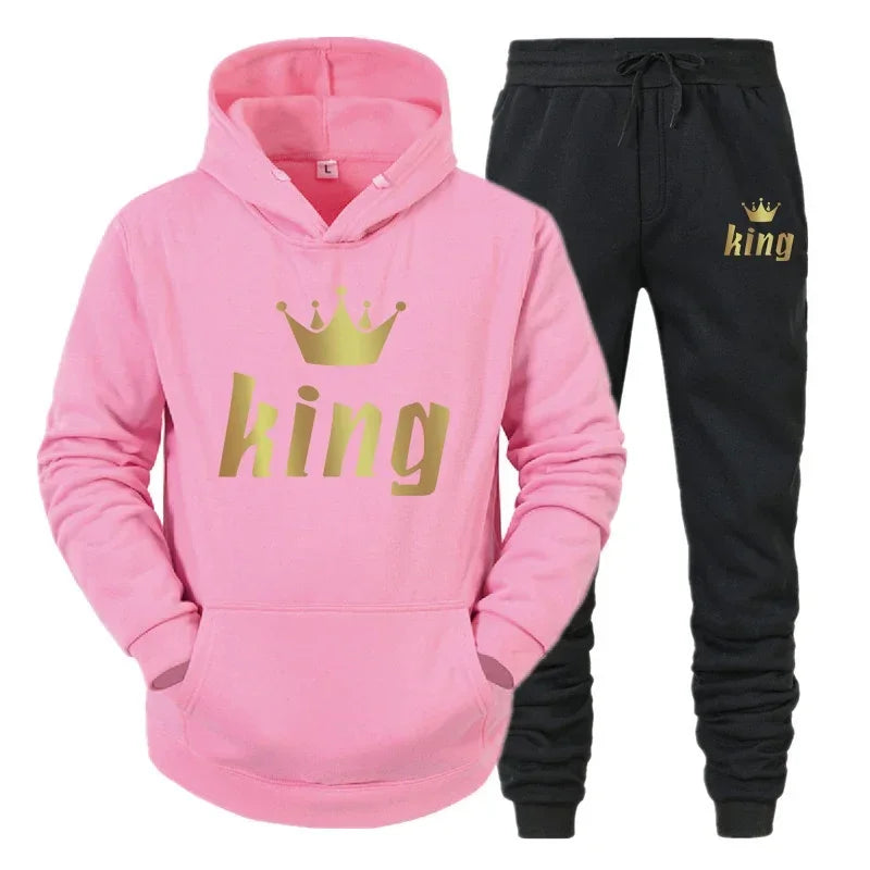 King & Queen Couple Hoodie and Jogger Pants Set