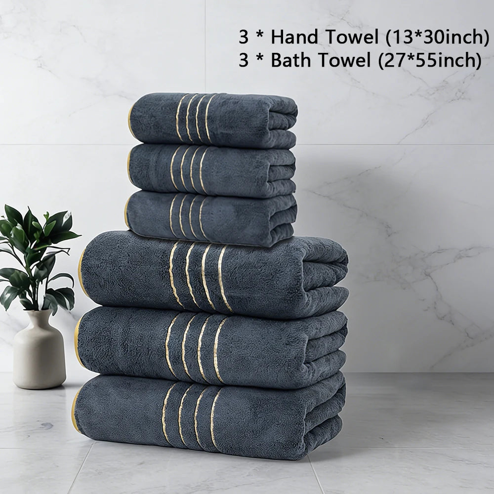 Soft Absorbent Polyester Bath Towel Set with Gold Accents