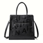 Women's Letter Print Cowhide Leather Large Capacity Handbag