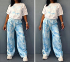 Women's Dashiki African Short Sleeve Top and Pants 2-Piece Set