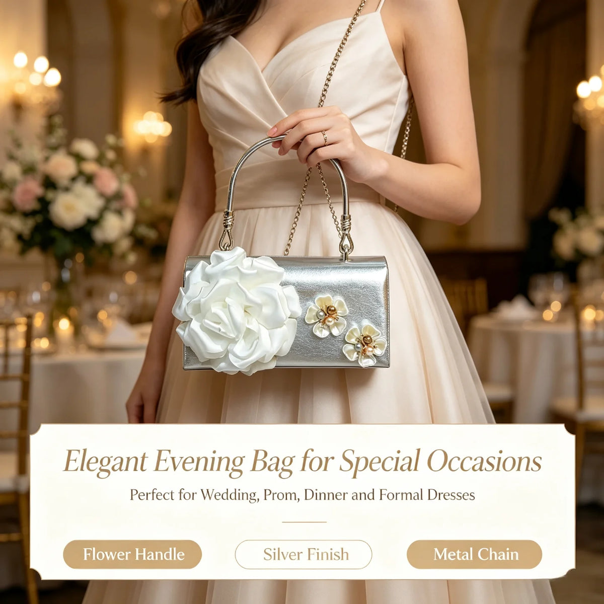 Women's Luxury Floral Handle Evening Crossbody Bag