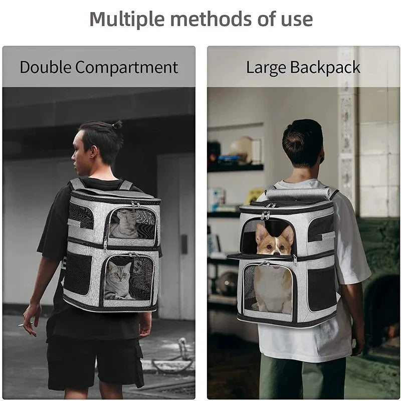 Dual Compartment Pet Backpack Carrier for Cats Dogs