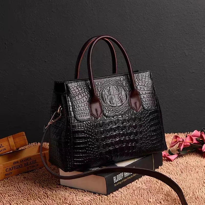 Women's Crocodile Pattern PU Leather Crossbody Tote Bag