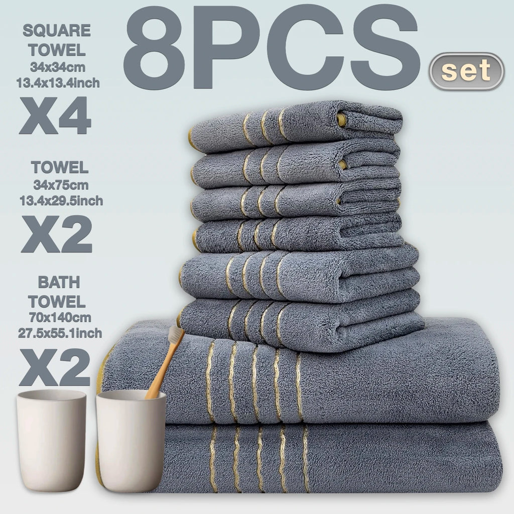 Soft Absorbent Polyester Bath Towel Set with Gold Accents