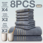 Soft Absorbent Polyester Bath Towel Set with Gold Accents