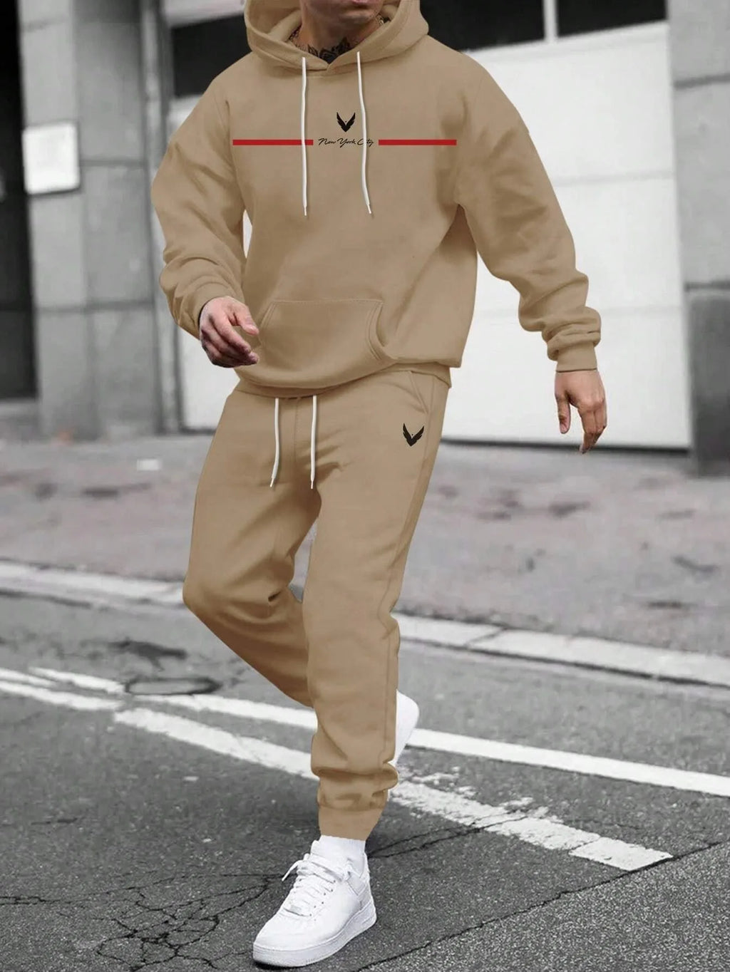 Men's Hooded Pullover and Sweatpants Two-Piece Set