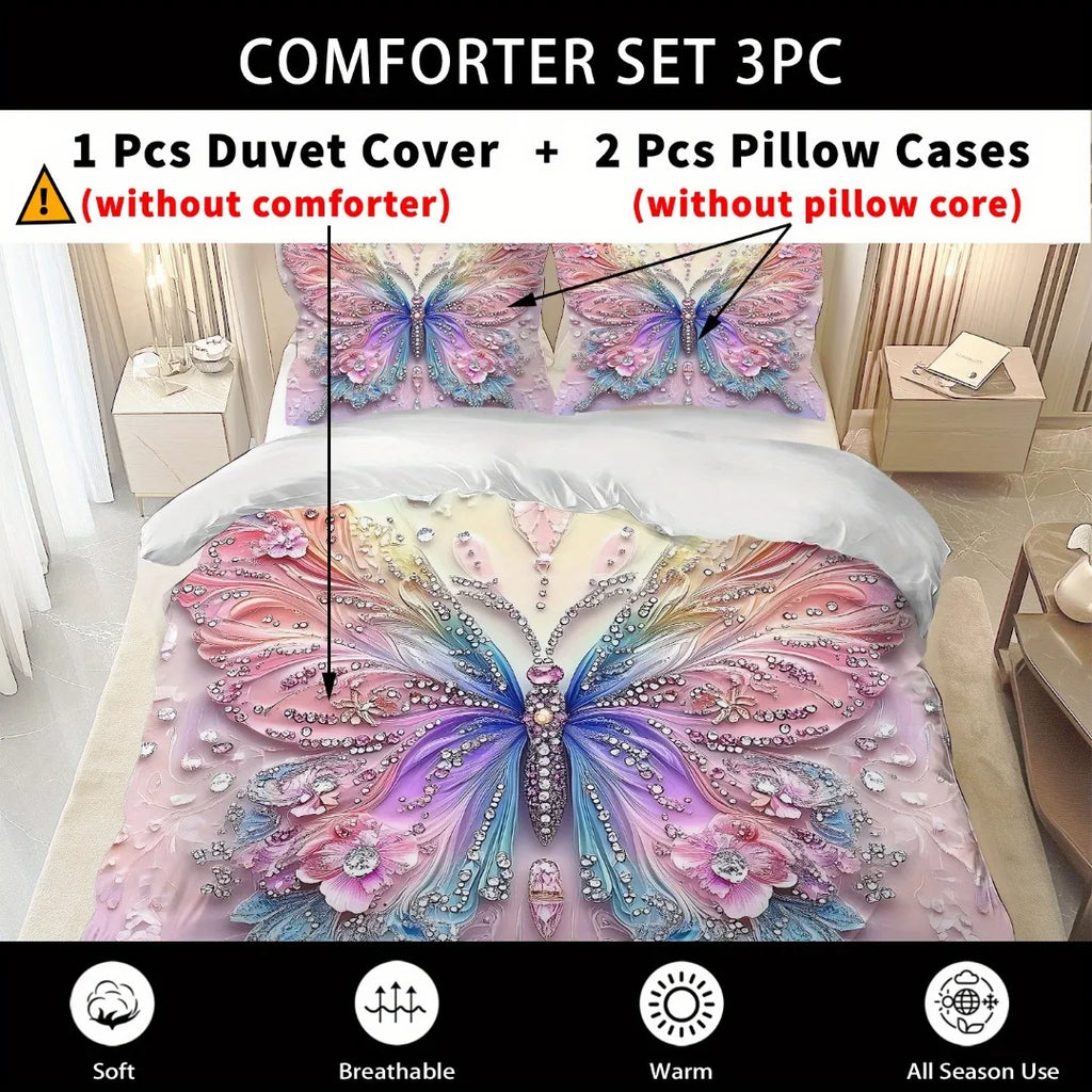 Butterfly Print Microfiber Duvet Cover Set