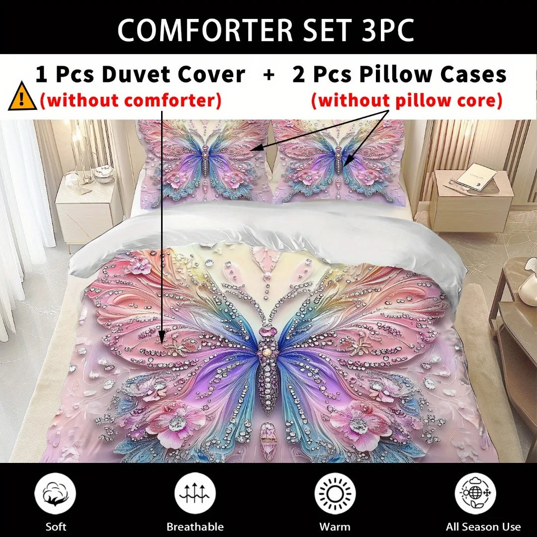Butterfly Print Microfiber Duvet Cover Set