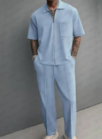 Men's Casual Half-Zip Polo Shirt and Pants Tracksuit Set