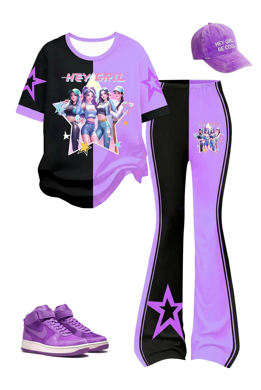 Girls' Graphic T-Shirt and Flare Pants 2-Piece Set