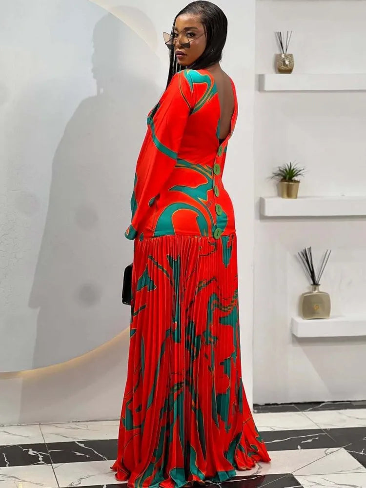 Women's Elegant Dashiki Long Sleeve Maxi Dress